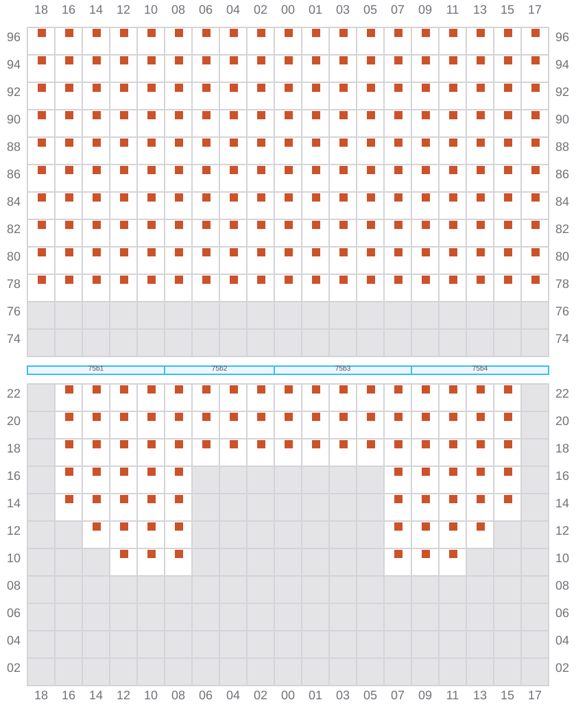 Bay 075 view and slots of COSCO SHIPPING PEONY