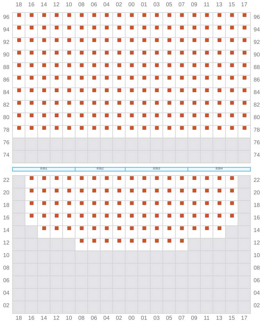 Bay 083 view and slots of COSCO SHIPPING PEONY