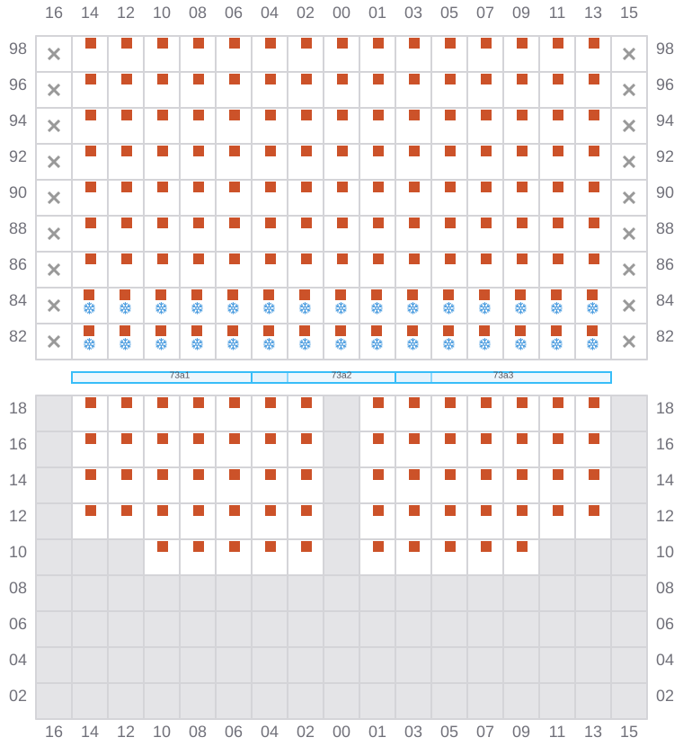 Bay 073 view and slots of MSC CHIARA X