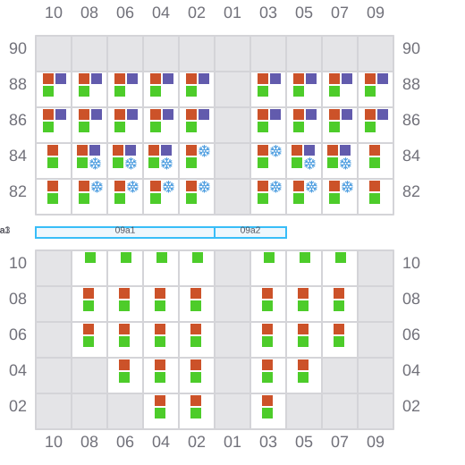 Bay 009 view and slots of MAERSK WAKAYAMA