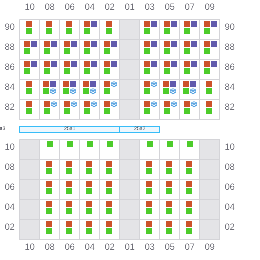 Bay 025 view and slots of MAERSK WAKAYAMA