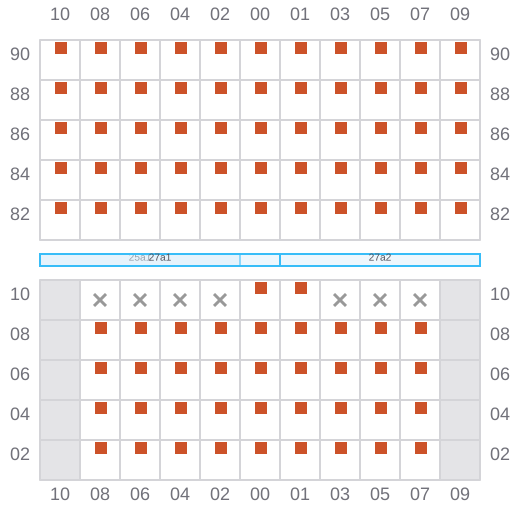 Bay 027 view and slots of MAERSK WAKAYAMA