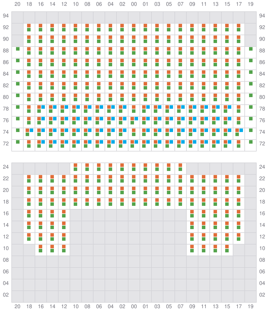 Bay 075 view and slots of ALETTE MAERSK