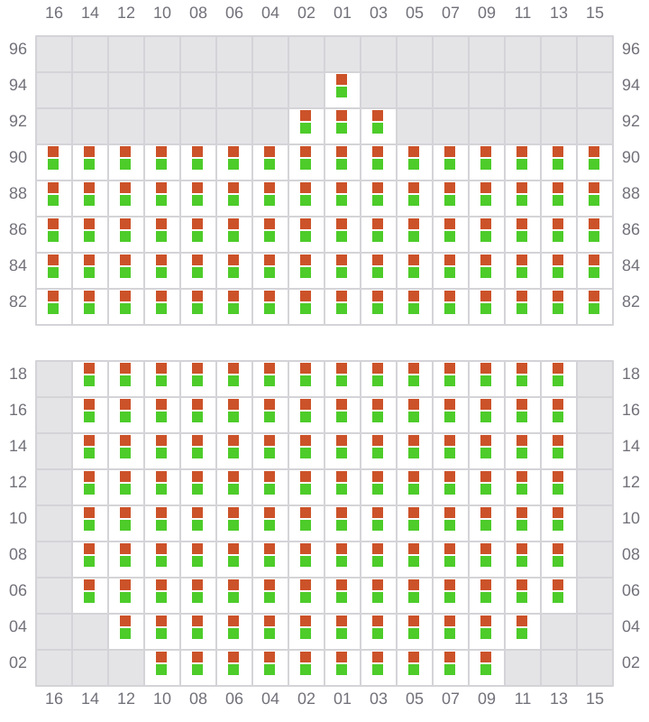 Bay 025 view and slots of MAERSK SERANGOON