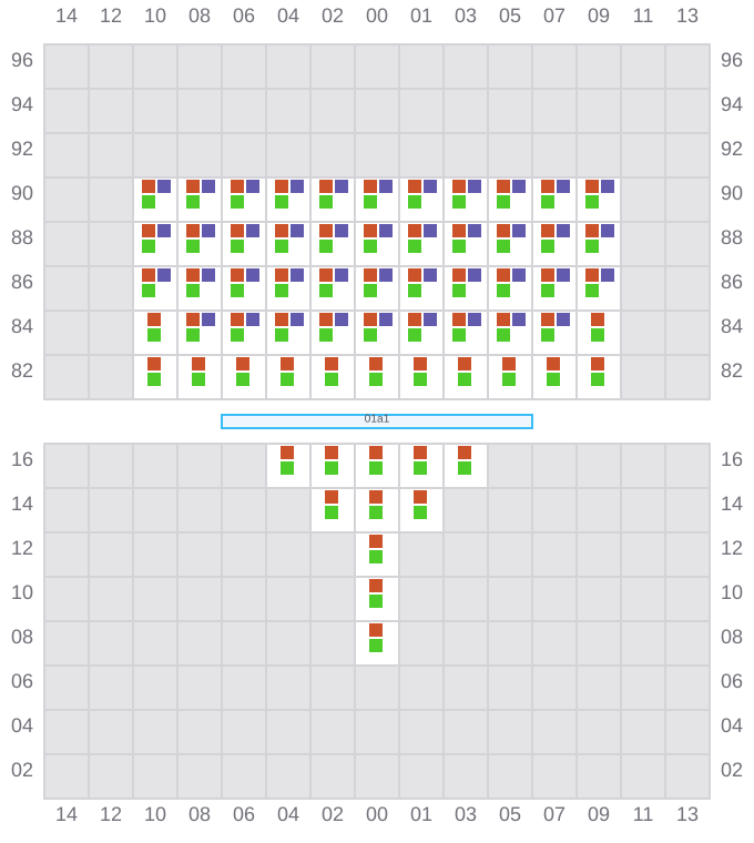 Bay 001 view and slots of RHINE MAERSK