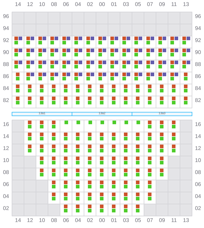 Bay 013 view and slots of RHINE MAERSK