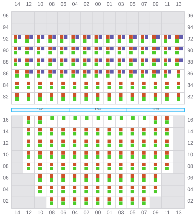 Bay 017 view and slots of RHINE MAERSK