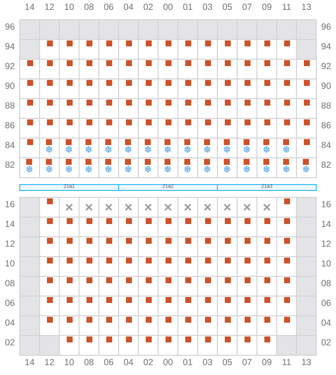 Bay 023 view and slots of RHINE MAERSK