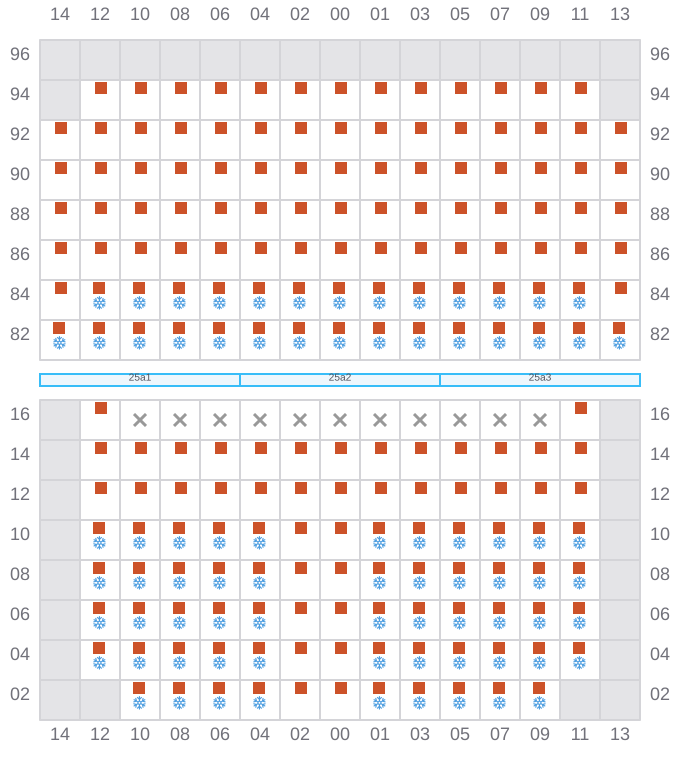 Bay 027 view and slots of RHINE MAERSK