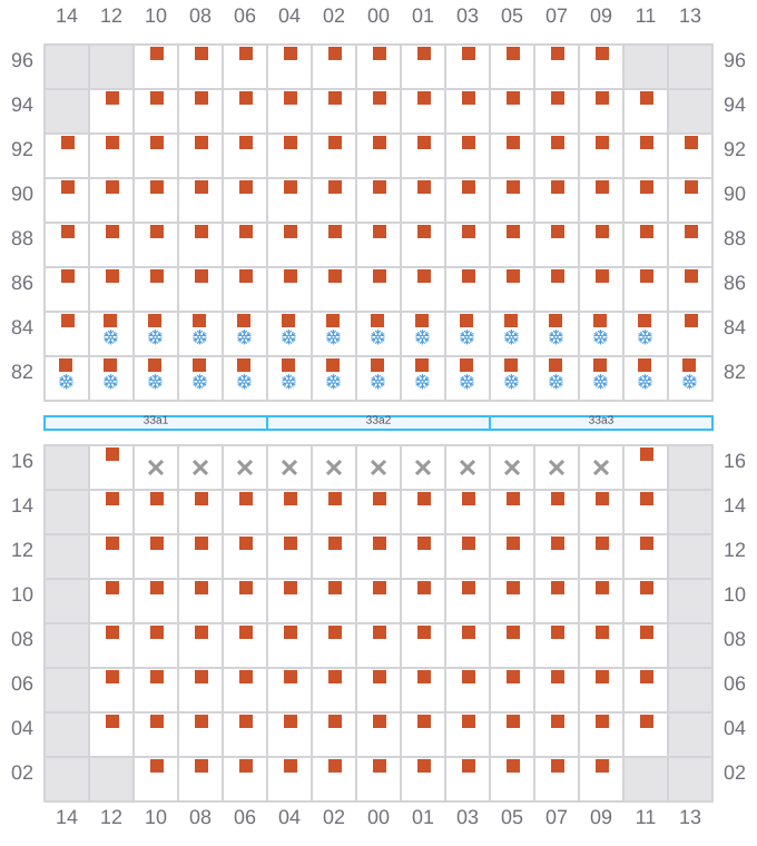 Bay 035 view and slots of RHINE MAERSK