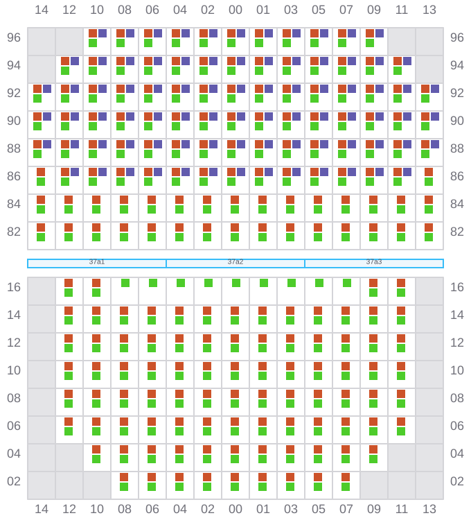 Bay 037 view and slots of RHINE MAERSK