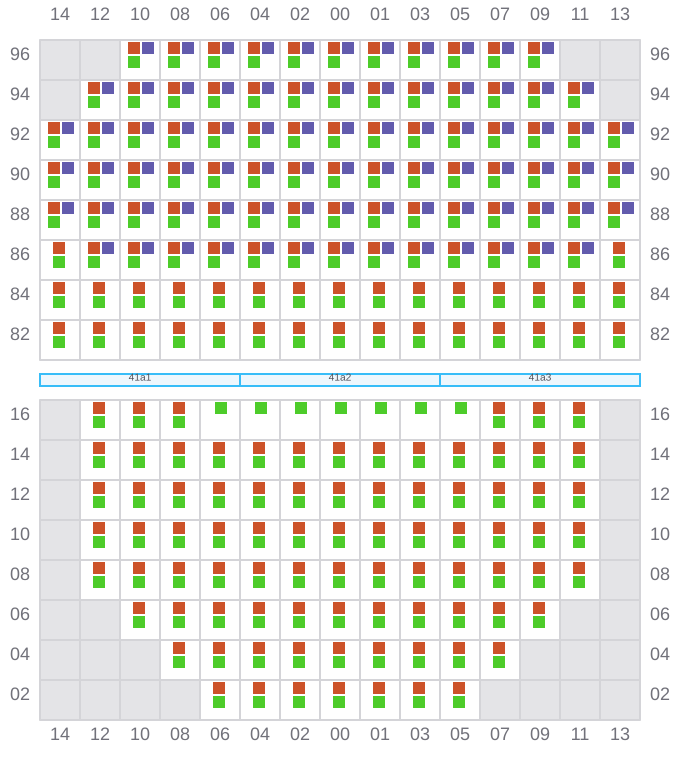 Bay 041 view and slots of RHINE MAERSK