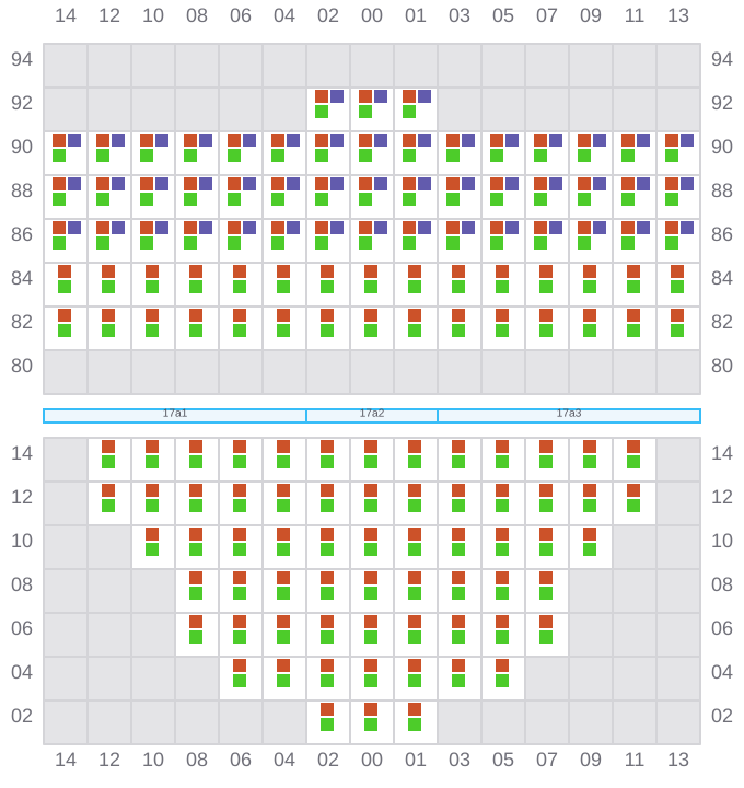 Bay 017 view and slots of LARS MAERSK