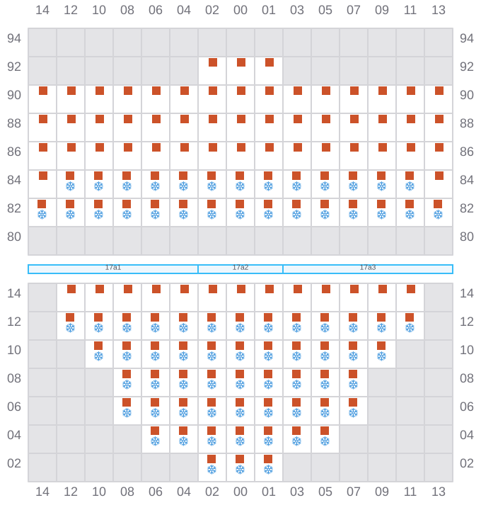 Bay 019 view and slots of LARS MAERSK