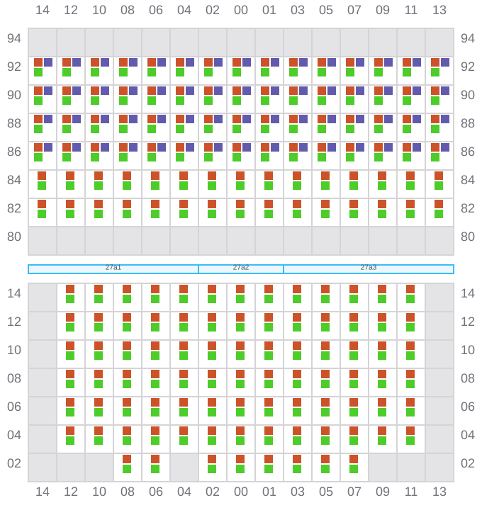 Bay 027 view and slots of LARS MAERSK