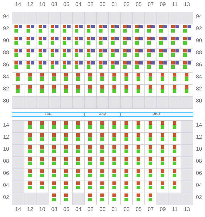 Bay 039 view and slots of LARS MAERSK