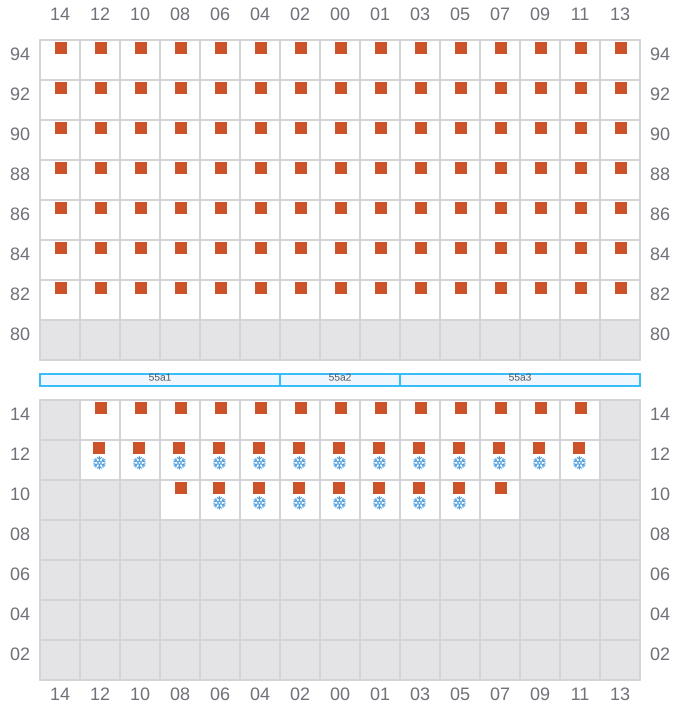 Bay 057 view and slots of LARS MAERSK