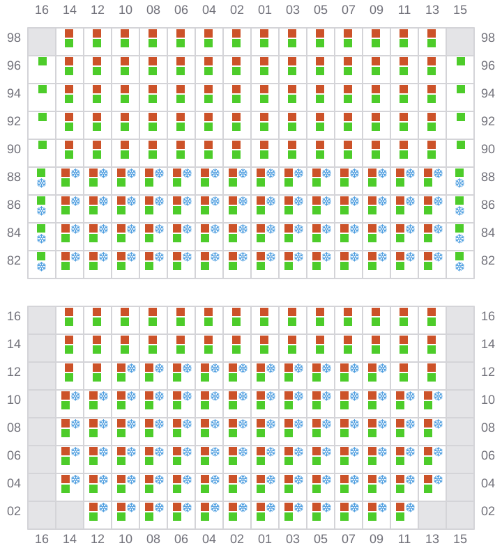 Bay 035 view and slots of MAERSK FREDERICIA