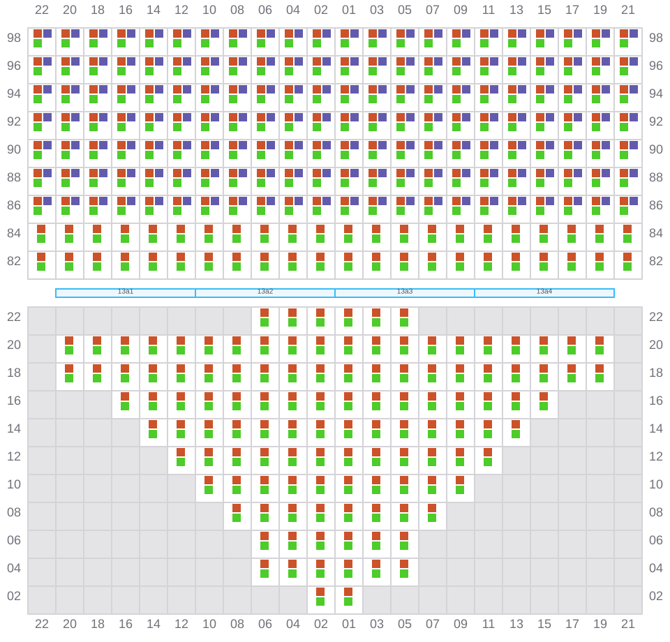 Bay 013 view and slots of EMMA MAERSK