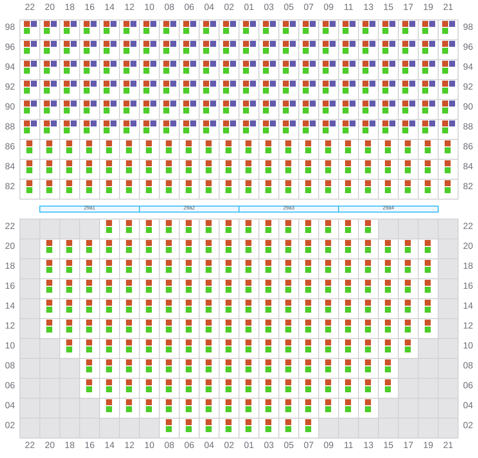 Bay 029 view and slots of EMMA MAERSK