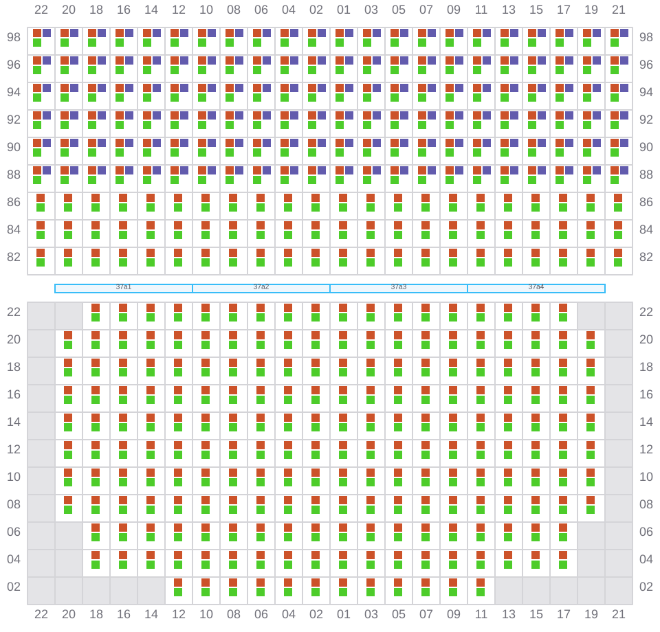 Bay 037 view and slots of EMMA MAERSK