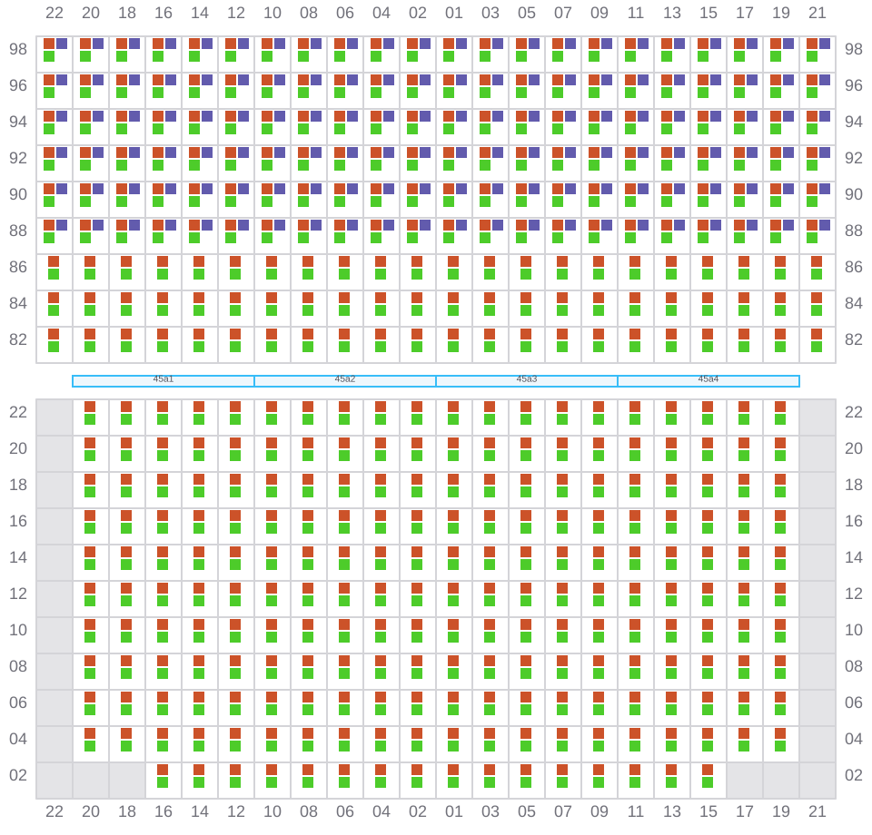 Bay 045 view and slots of EMMA MAERSK
