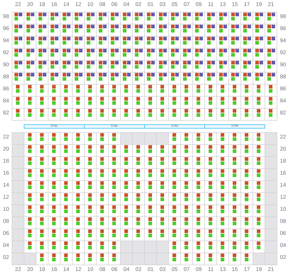 Bay 057 view and slots of EMMA MAERSK
