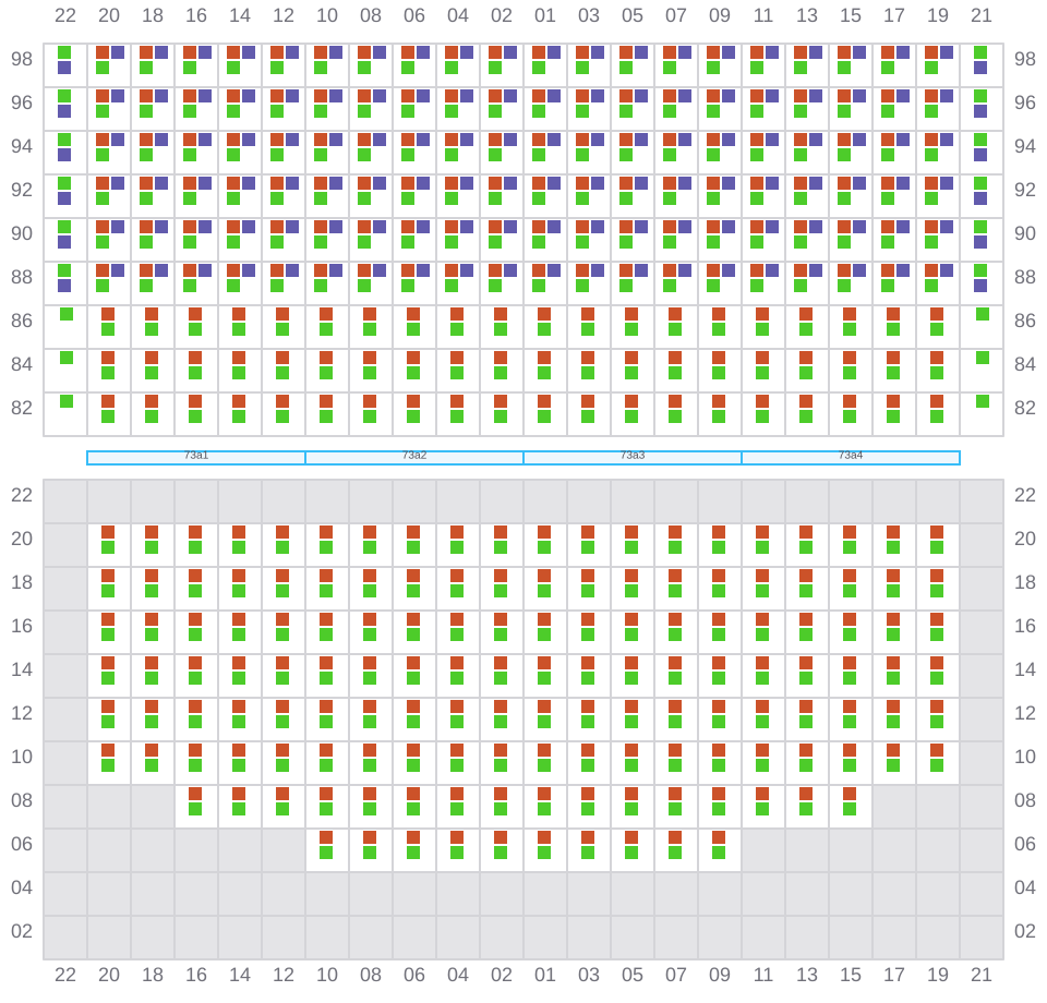 Bay 073 view and slots of EMMA MAERSK