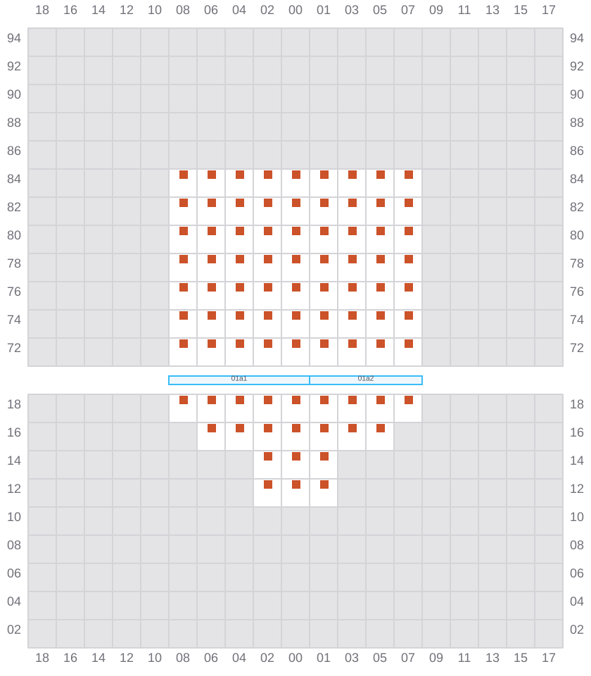 Bay 001 view and slots of MSC GAYANE
