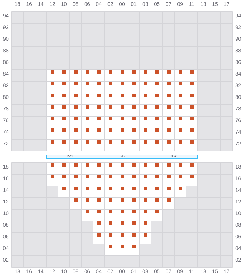 Bay 005 view and slots of MSC GAYANE