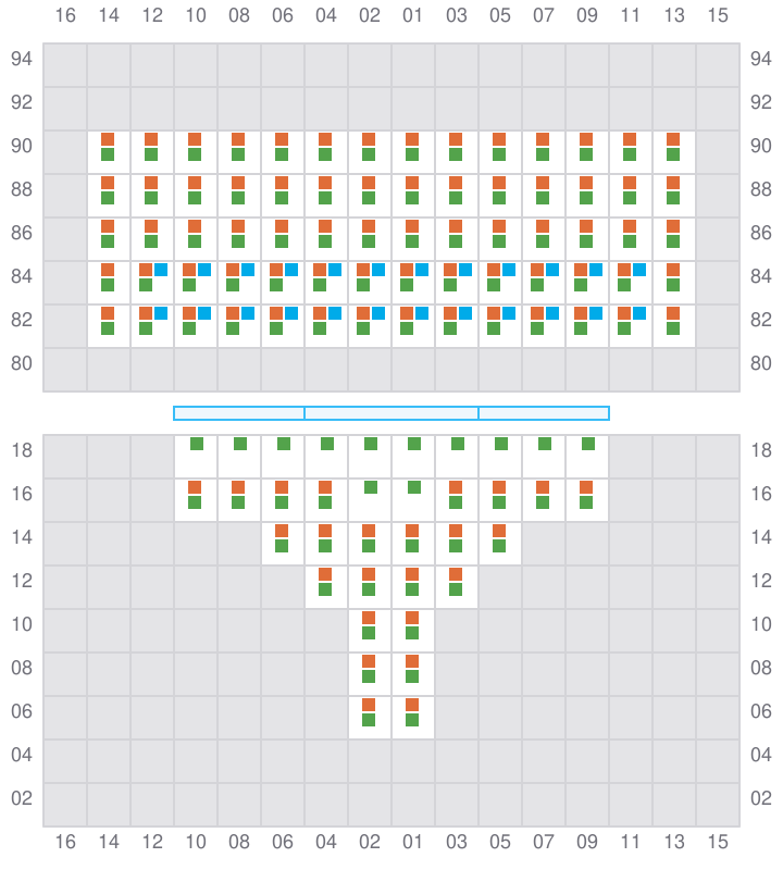 Bay 005 view and slots of APL HOLLAND