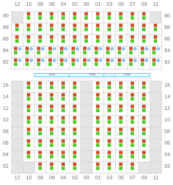 Bay 037 view and slots of MSC TINA