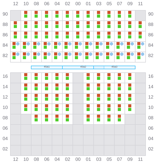 Bay 045 view and slots of MSC TINA