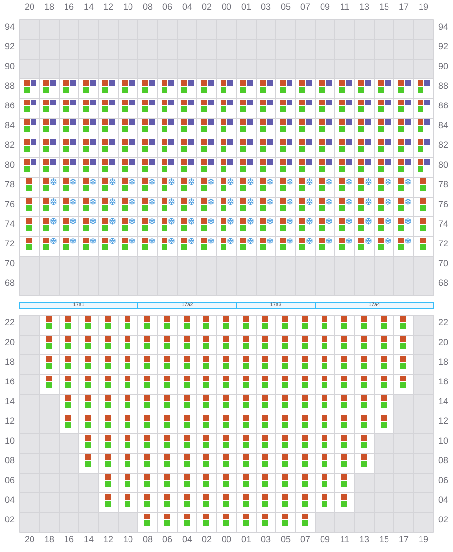 Bay 017 view and slots of CMA CGM BENJAMIN FRANKLIN