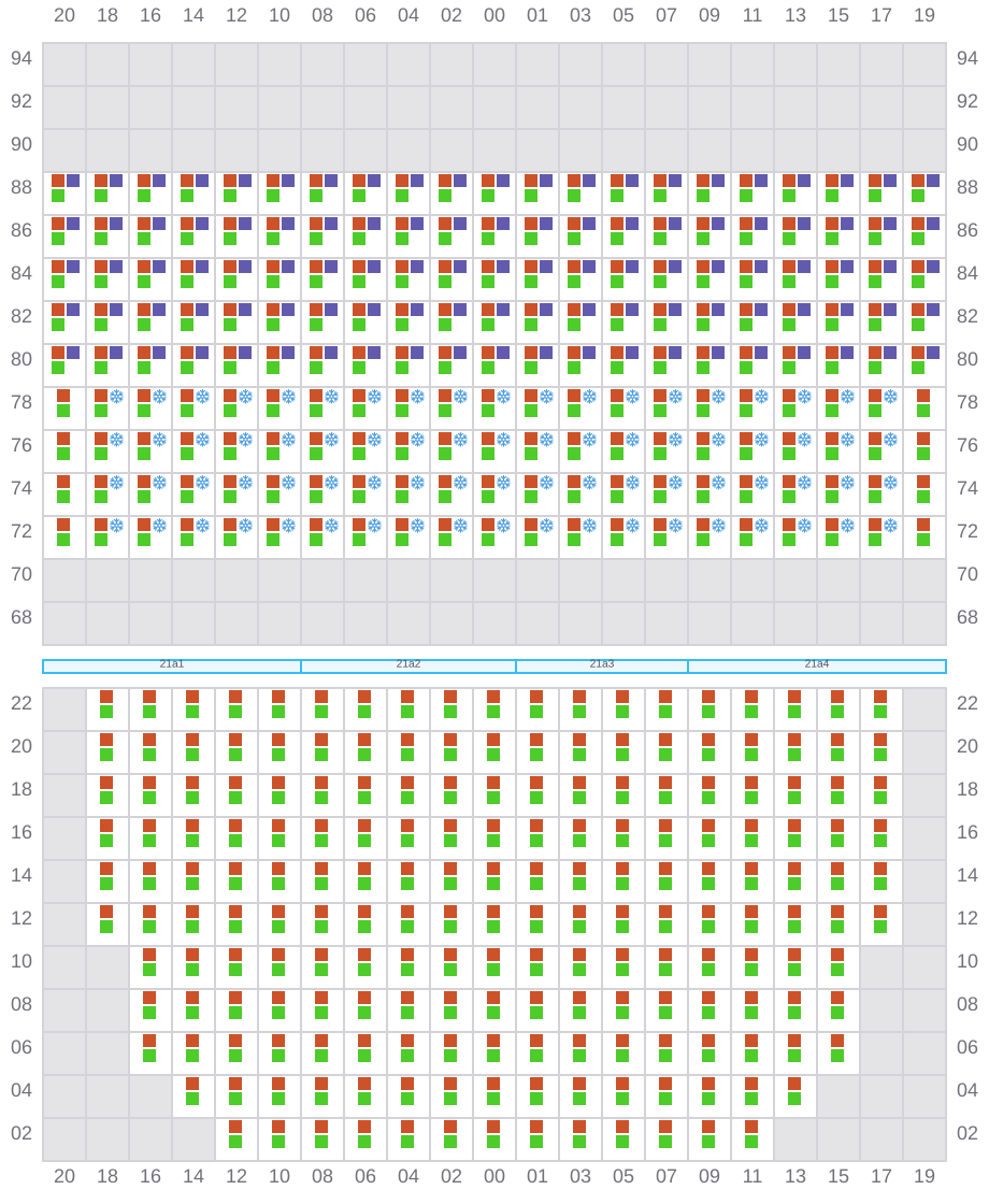 Bay 021 view and slots of CMA CGM BENJAMIN FRANKLIN