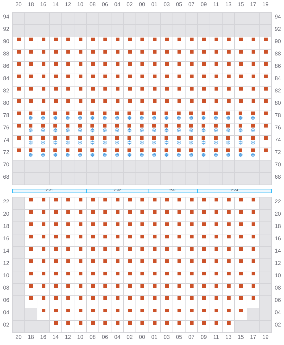 Bay 027 view and slots of CMA CGM BENJAMIN FRANKLIN