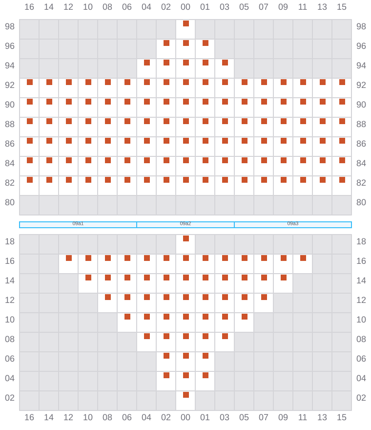 Bay 011 view and slots of ANNA MAERSK