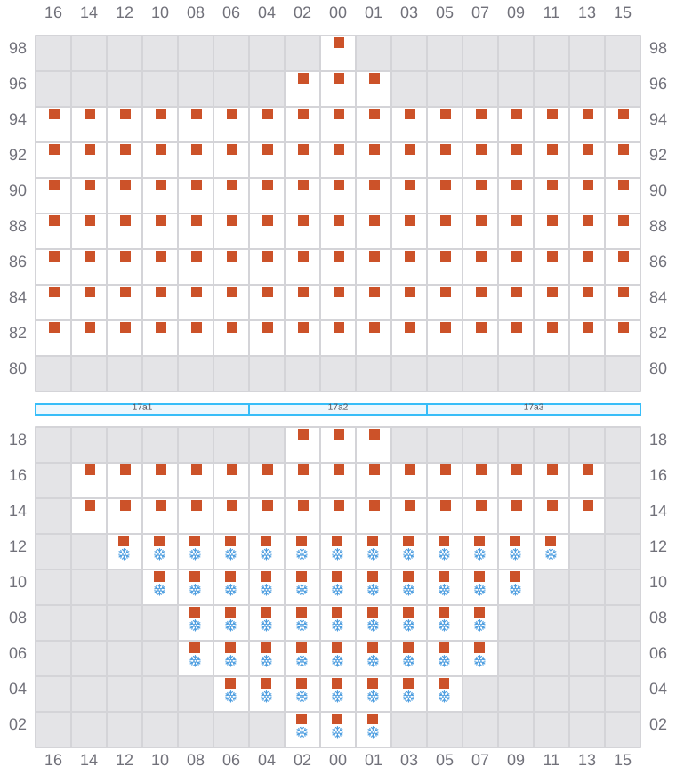 Bay 019 view and slots of ANNA MAERSK