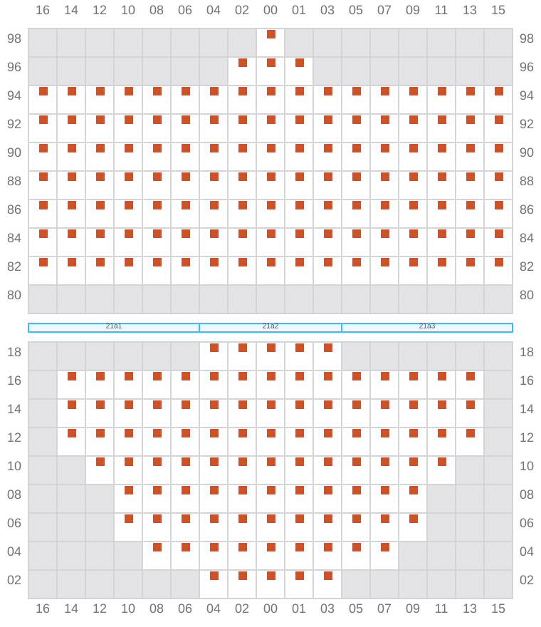 Bay 023 view and slots of ANNA MAERSK