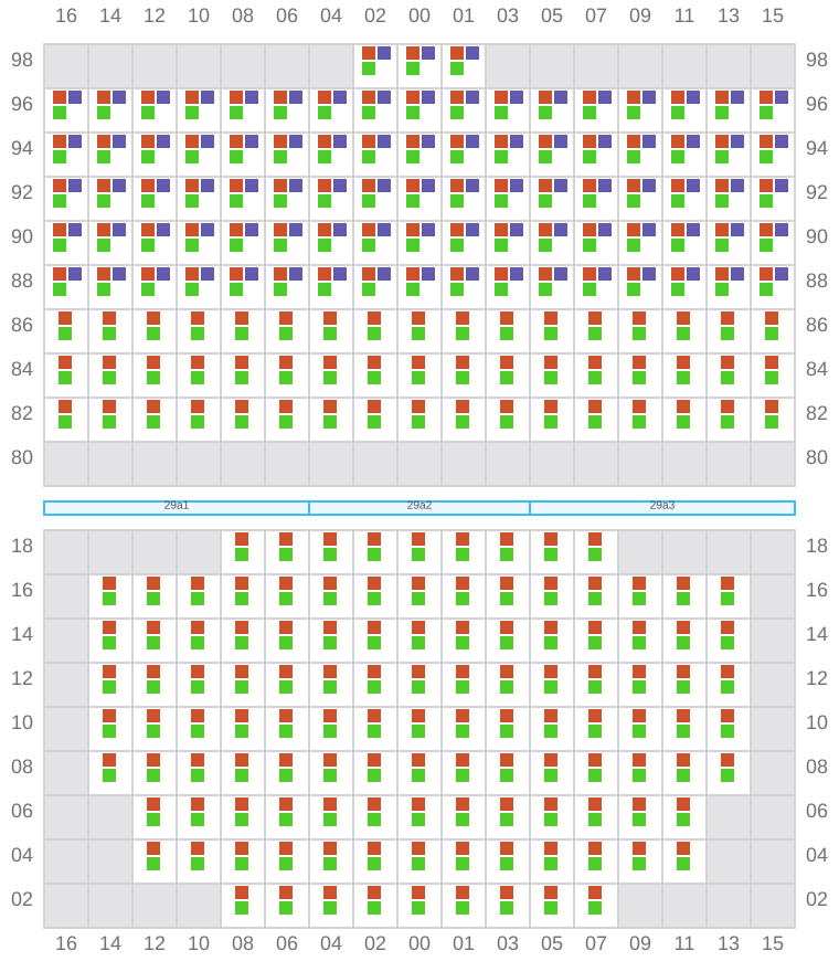 Bay 029 view and slots of ANNA MAERSK