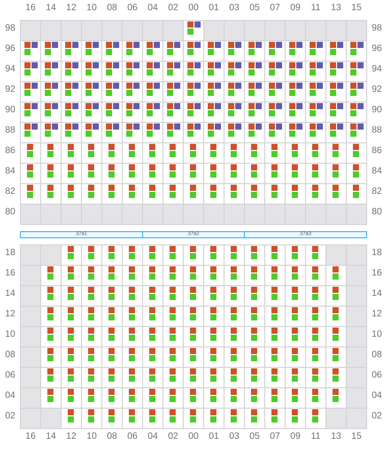 Bay 037 view and slots of ANNA MAERSK