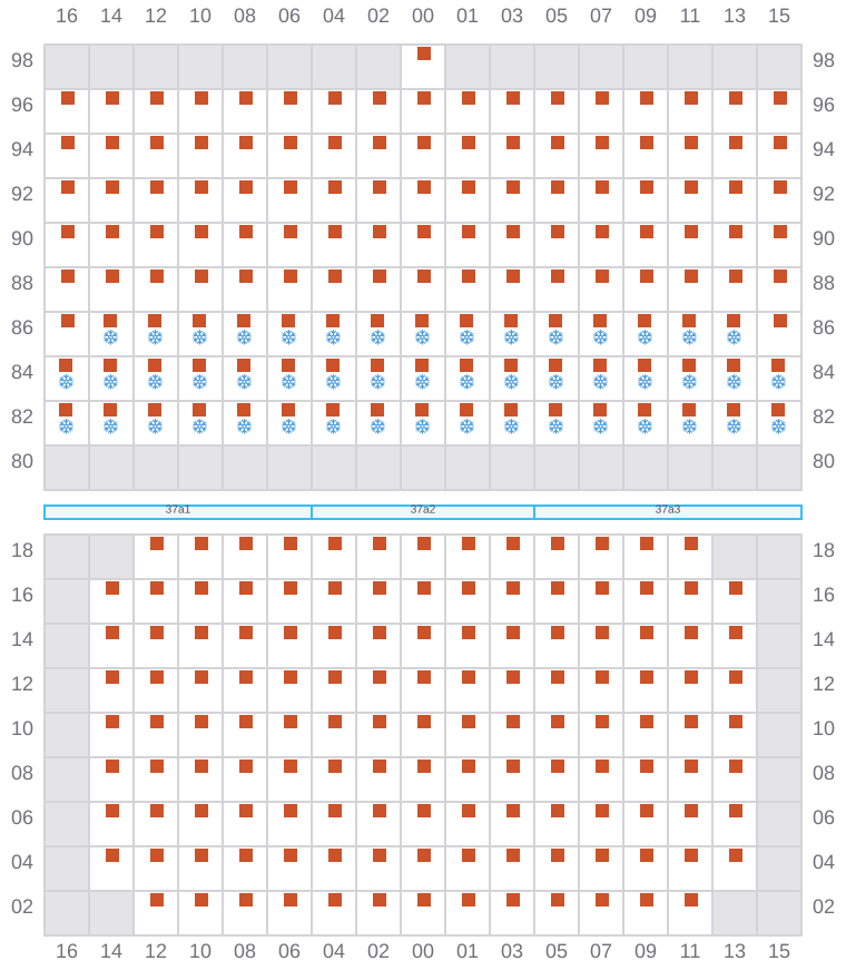 Bay 039 view and slots of ANNA MAERSK