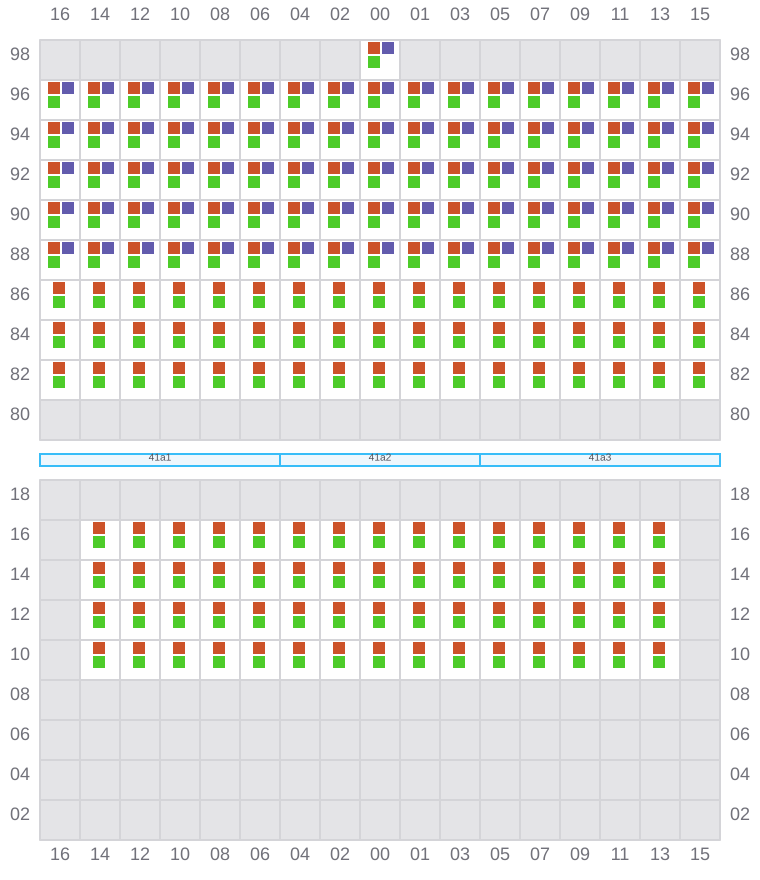 Bay 041 view and slots of ANNA MAERSK