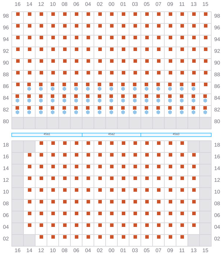 Bay 047 view and slots of ANNA MAERSK
