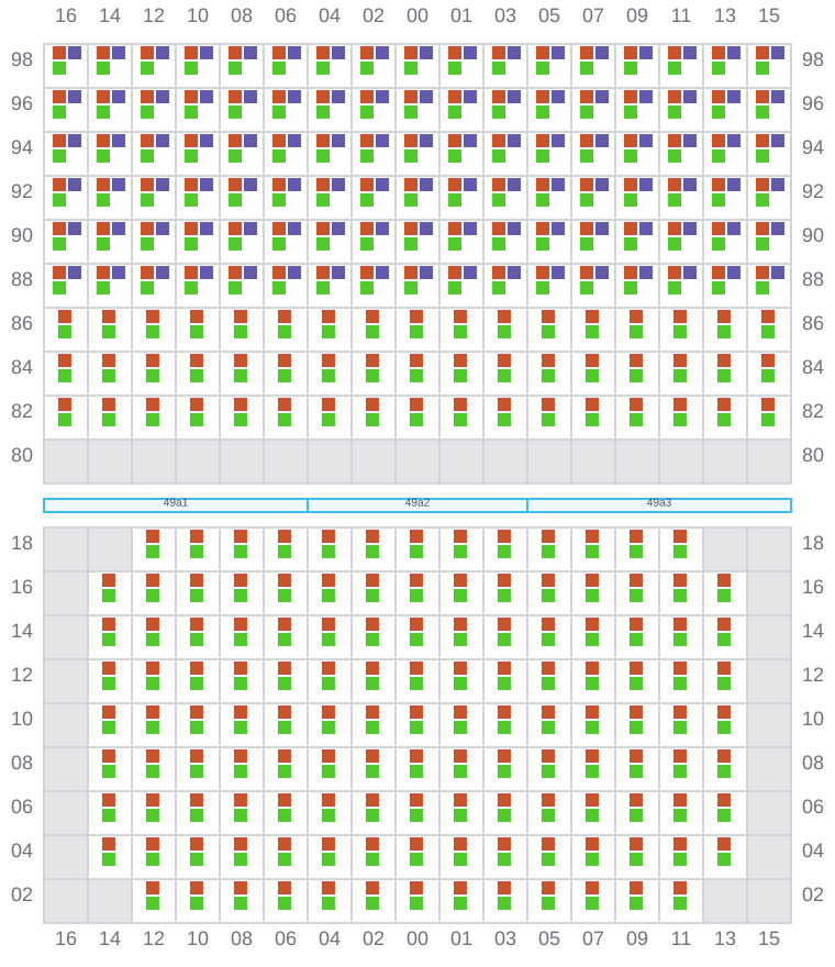 Bay 049 view and slots of ANNA MAERSK