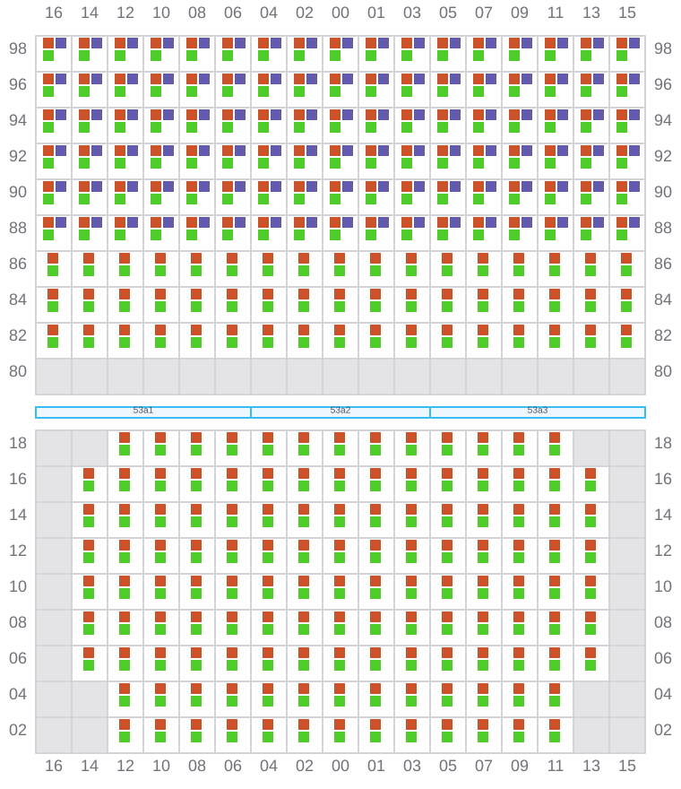 Bay 053 view and slots of ANNA MAERSK