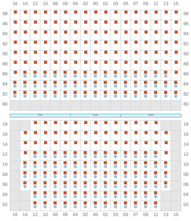 Bay 055 view and slots of ANNA MAERSK