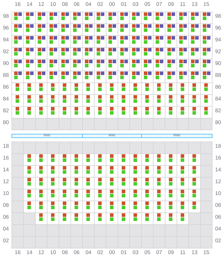 Bay 065 view and slots of ANNA MAERSK