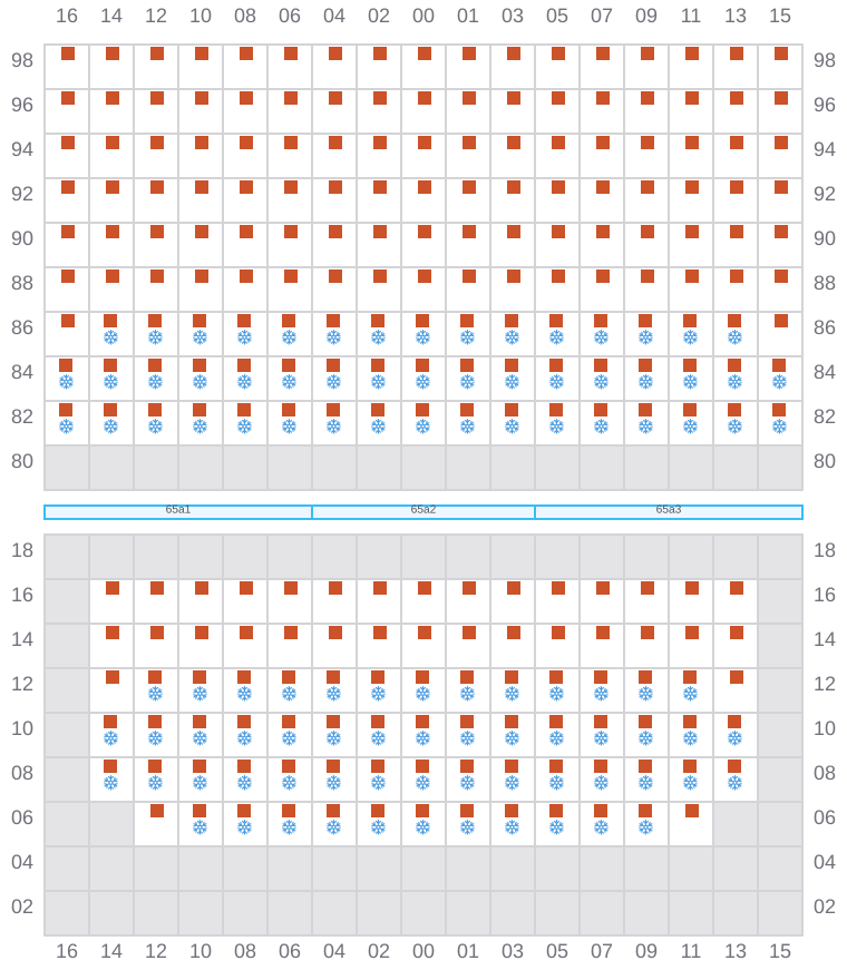 Bay 067 view and slots of ANNA MAERSK