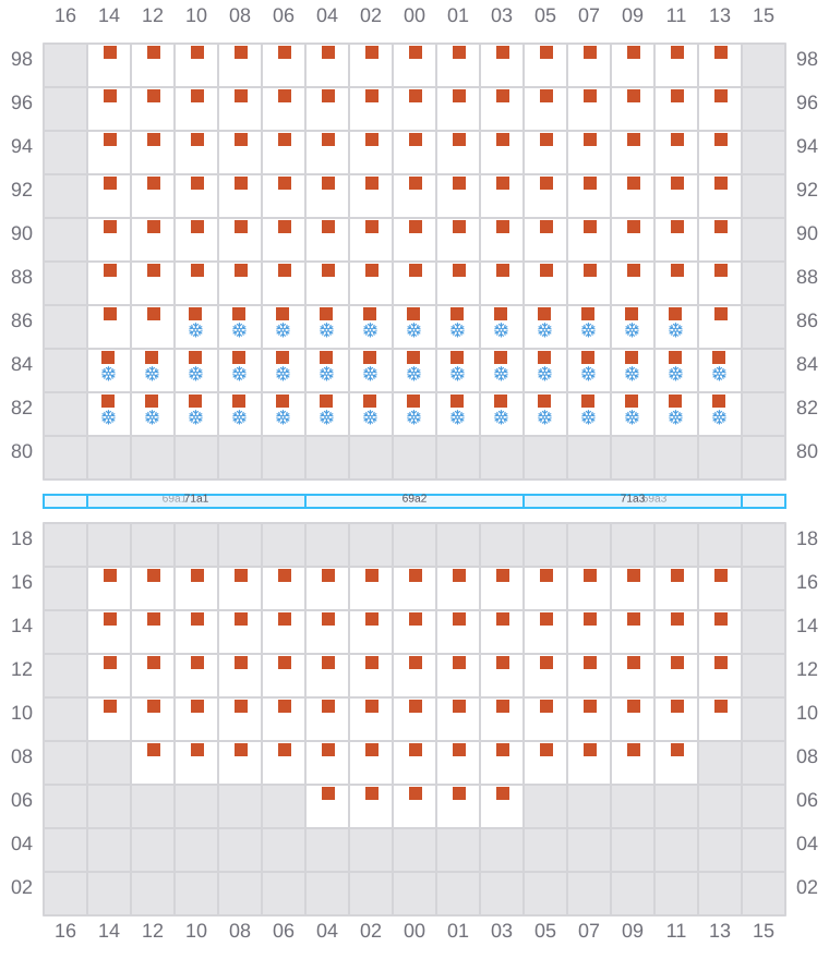 Bay 071 view and slots of ANNA MAERSK
